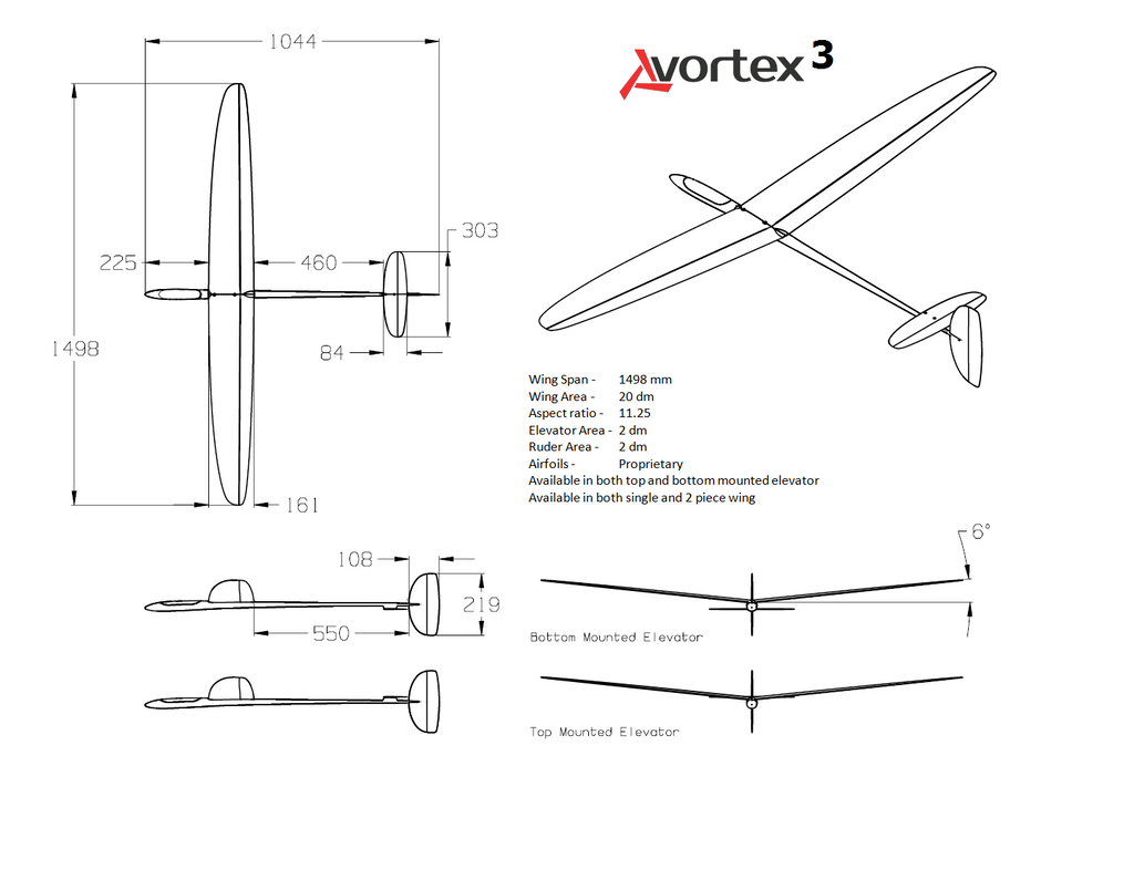 Vortex 3 F3K, standard, 1-osainen siipi